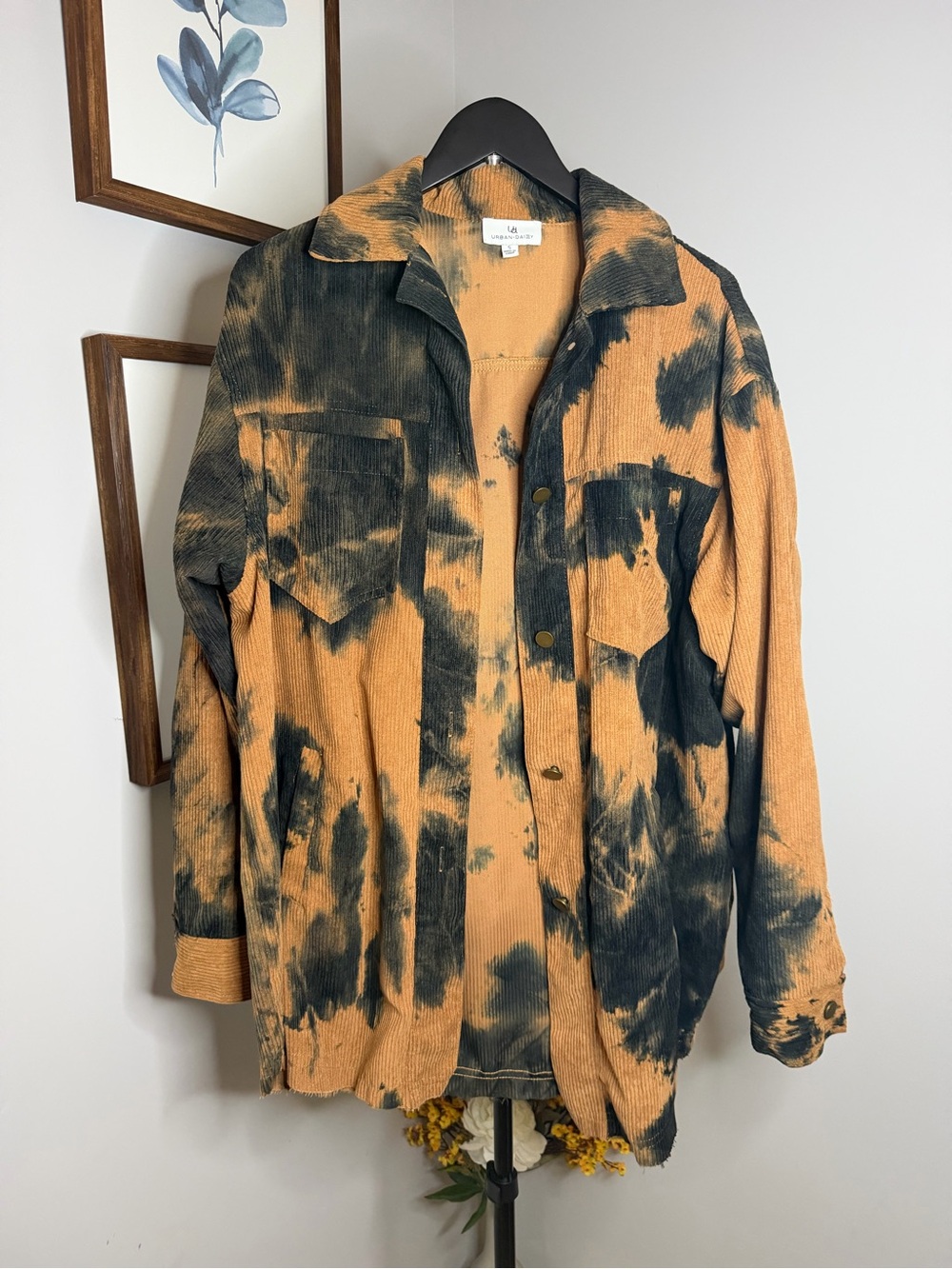 Corduroy Tie-Dye Overshirt Jacket in Orange and Black